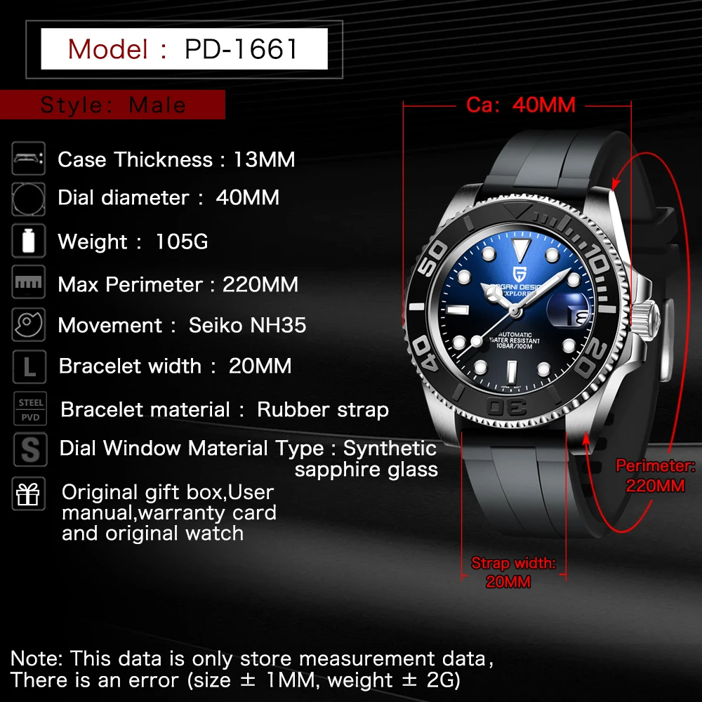 

PAGANI DESIGN Automatic Men Mechanical Wrist watch Stainless Steel Waterproof Watch Luxury Top Brand Sapphire Glass Men's Gift