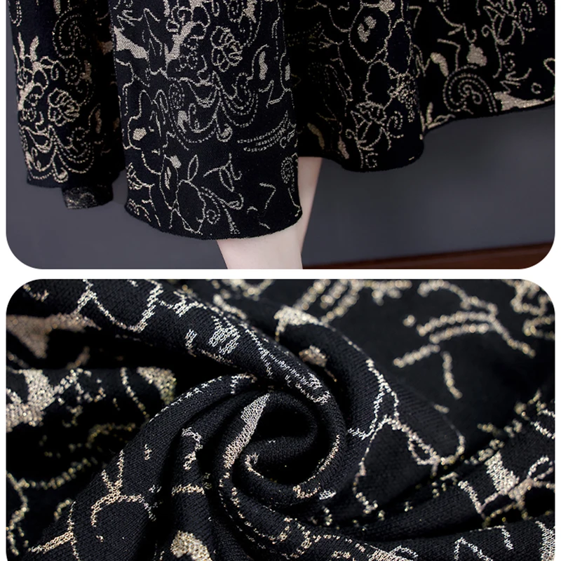 

Winter Vintage Black Print Turtleneck Wool Sweaters 2021 Autumn Casual 3XL Plus Size Women Elegant Bodycon Knitted Sweater Dress