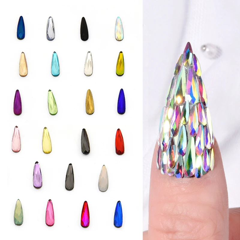 

50pcs Crystal 3D Nail Art Rhinestones AB Colorful Teardrop Clear AB/Rose/Black/Pink DIY Decorations Charms Flat-Back Nail Stone