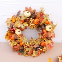 new autumn theme door wreath artificial pumpkin berries pine cone maple manmade garland cloth rattan material home decoration