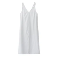 2021 summer women solid white v neck sleeveless fashion dress split tank dress