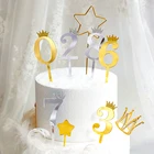 Цифра, топпер для торта, золотая, серебряная, Акриловая Корона, 0-9 цифр, вечерние рождения, вставка для торта, украшение для свадебного торта, торты, десертный Декор