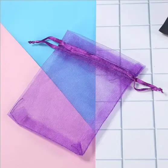 Dark purple 100pcs/Lot Organza Drawstring Bags 5x7 7x9 9x12 10x15cm Jewelry Packaging Bags Wedding Christmas Birthday Gift Packing Pouces - Цвет: Dark purple