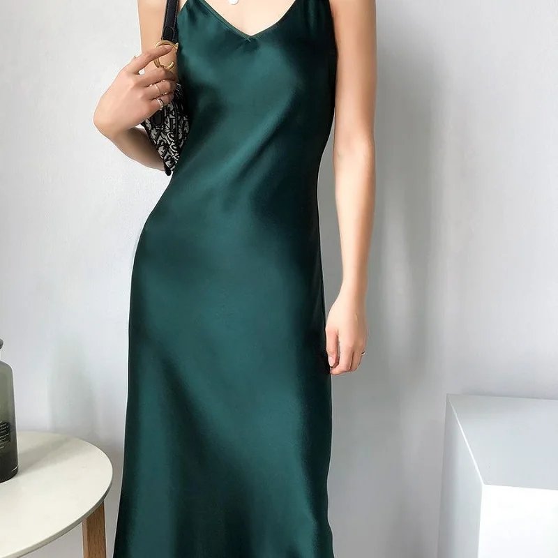 Новое поступление 2021 ацетатное атласное женское вечернее платье на бретельках