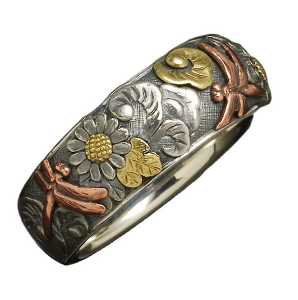 Кольцо с узором в виде садовых цветов ювелирное изделие натуральной гравировкой