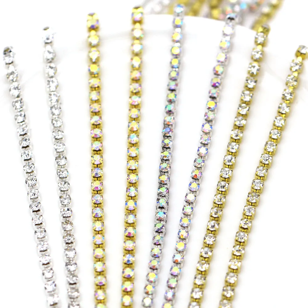 1 ярд стразы цепь коготь чашки Стразы сетчатой отделкой Золото/Щепка основа