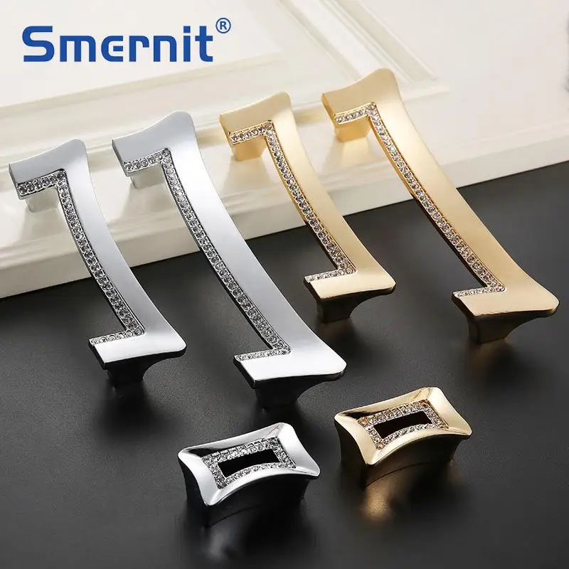 5 шт. элегантные золотые дверные ручки алмазные для ящиков серебряные кухонного
