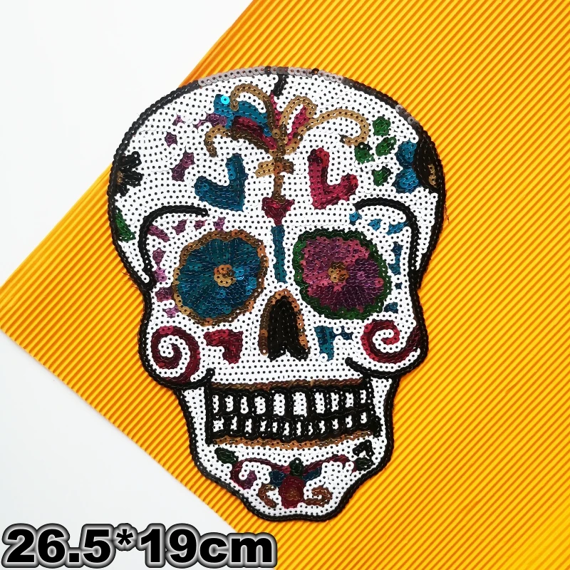 Большие значки с вышивкой и блестками в виде черепа аппликации со скелетом
