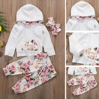 toddler newborn baby girls clothes floral tracksuit sweatshirt hooded topsleggings pants headband 3pcs outfit