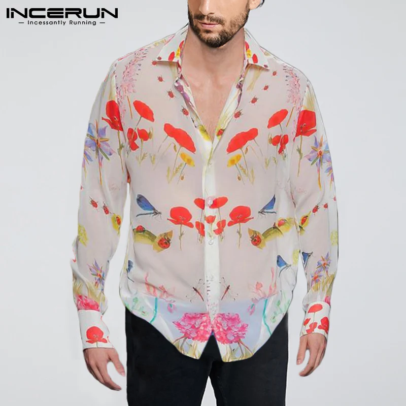 

Мужская Просвечивающая рубашка с отложным воротником и длинным рукавом