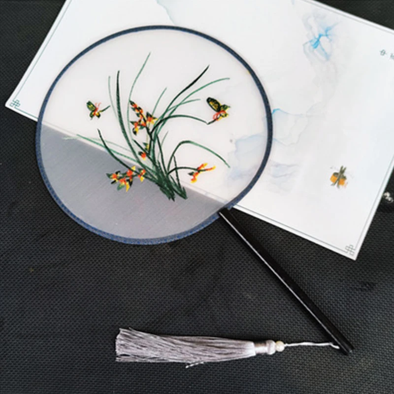 Китайский стиль круглый вышитый шелковый веер ручной работы Декор для дома Подарок Hanfu Аксессуары для анимации В руке.
