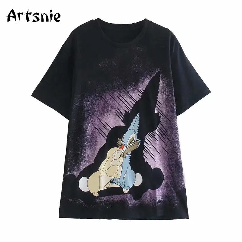 

Женская футболка с круглым вырезом Artsnie Disney, черная футболка с коротким рукавом и принтом героев мультфильмов, уличная трикотажная футболка...