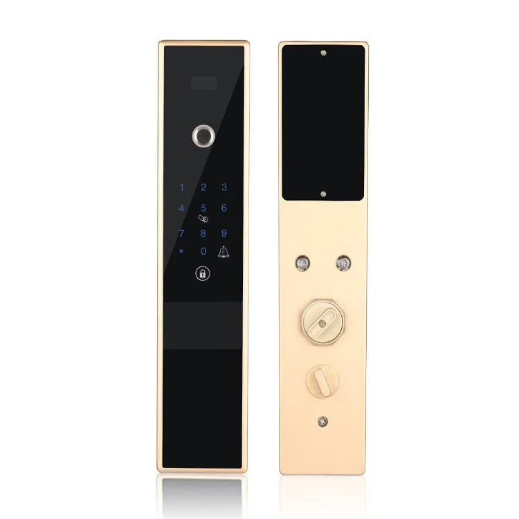 Bright gold Электронный Bluetooth отпечаток пальца код замка двери, карта, ключ сенсорный экран цифровой пароль замок wifi смарт-замок приложение - Color: Bright gold