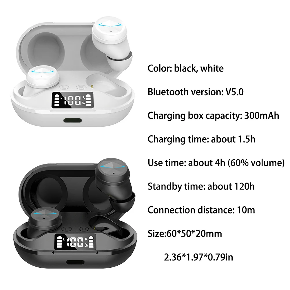 

C6 Wireless Earphones Bluetooth Headphones 5.0 Noise Cancelling Earbuds Sport Running Mini Headsets HD Call For All Smart Phone