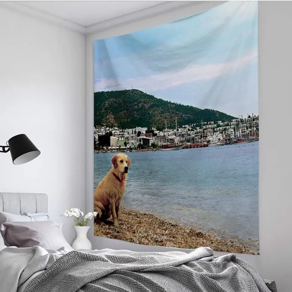 

Cute Pet Little Dog Elegant Living Room Decorative Tapestry Bedroom Wall Hanging Animal Pattern