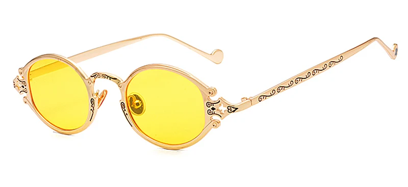 gold with yellow Peekaboo, мужские Овальные Солнцезащитные очки, мужские,, в стиле панк, красные, женские солнцезащитные очки, Ретро стиль, Круглые, золотая, черная, металлическая оправа, высокое качество, UV400 - Цвет линз: gold with yellow