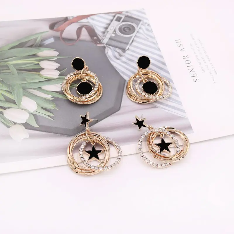 

Hot Sale Multilayer Zirconia Jewelry Accessories Exaggerated Round Star Earring For Women S925 Silver Needles Drop Earring