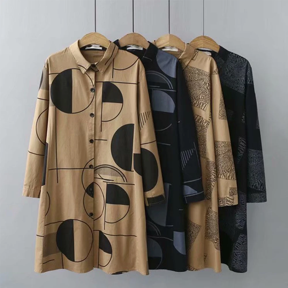 Рубашка Supermiss Женская с длинным рукавом размера плюс Повседневная Туника принтом