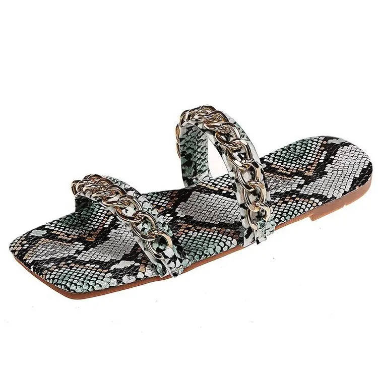 

Female Shoes Summer Clogs Woman Slippers Flat Rivet Slides Snakeskin Low 2021 Beach Soft Metal Decoration Basic Rubber PU Hoof H