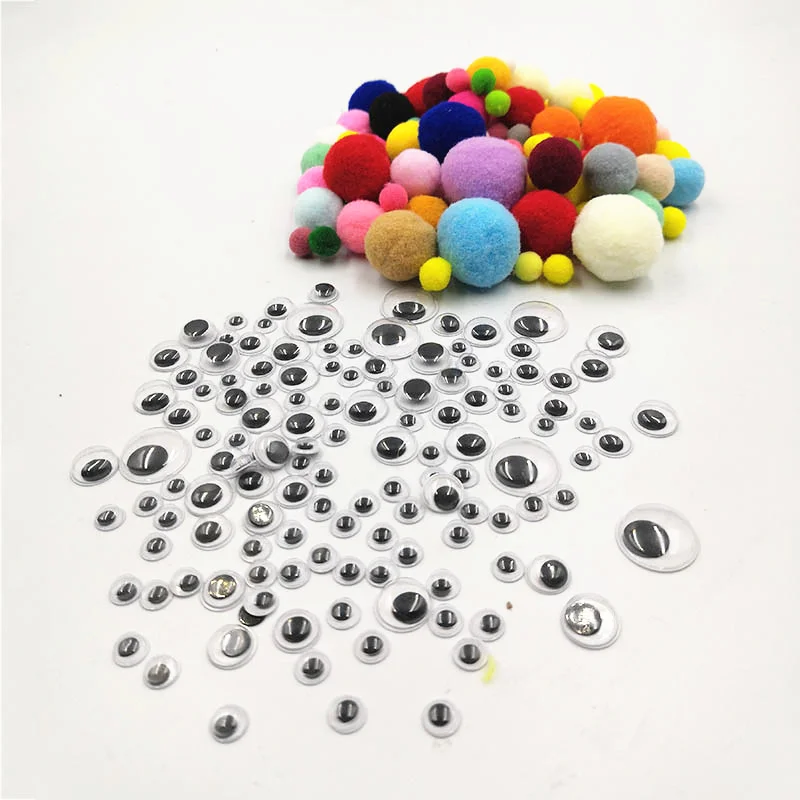 Красочные помпоны плюшевые палочки Googly бегающие глазки Kids DIY Монтессори