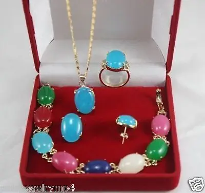 

Fine Jewelry real new Fashion Cubic Zirconia Trendy 100%Jewelry multicolor jade stone pendant bracelet ring earring Set