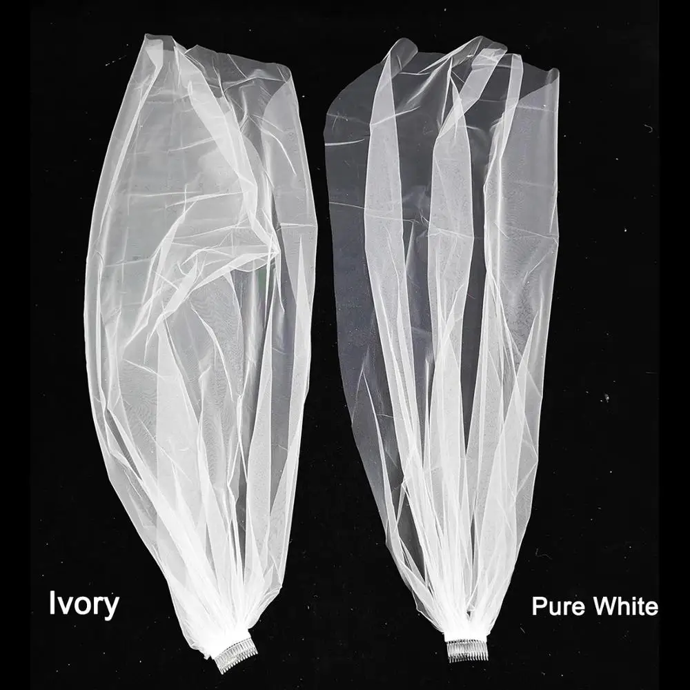 Недорогая длинная белая вуаль для новобрачных однослойная простая с гребнем