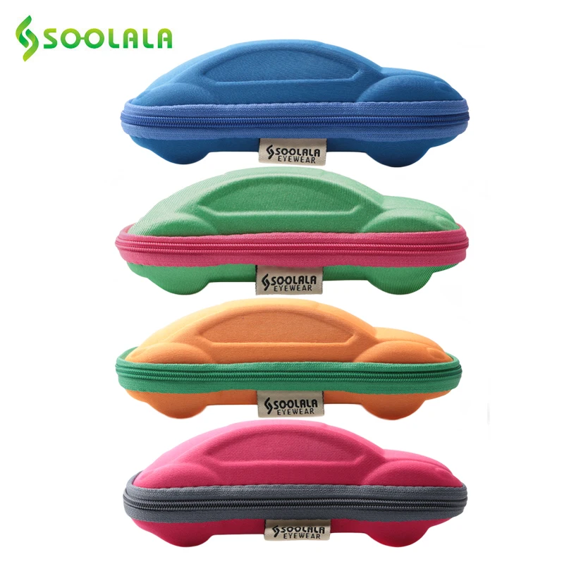 

SOOLALA Fashion Cartoon Children Car Shaped Glasses Case Kids Zipper Sunglasses Box Portable Kids Glasses Case Protection