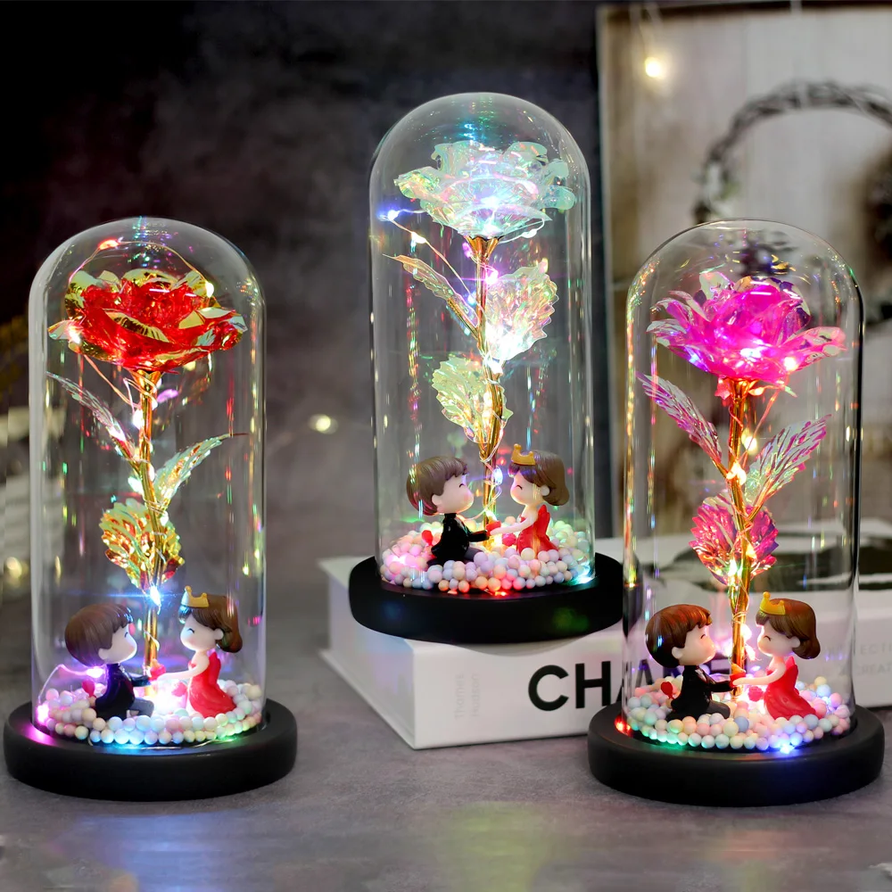 Подарок на день матери: Красавица и чудовище Роза в стеклянном куполе