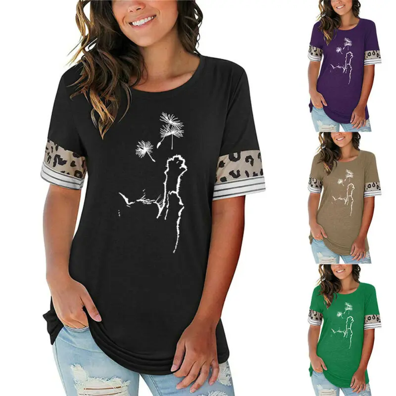 

Летняя женская Повседневная футболка с коротким рукавом и круглым вырезом, топ с принтом, свободная блузка, туника