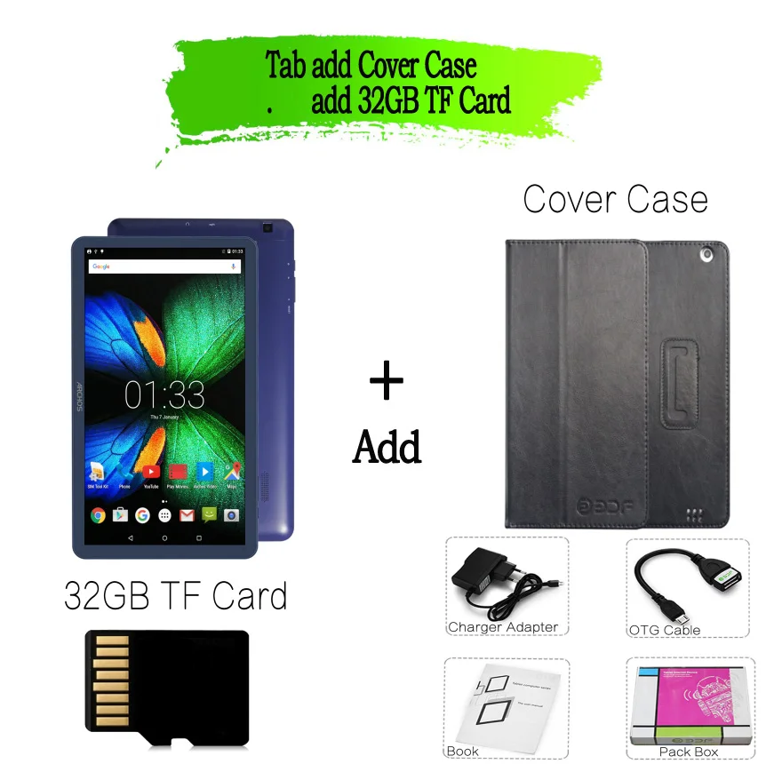 Tab Cover 32GB Card 10 дюймов, мобильный телефон, звонок, sim-карта, планшетный ПК, Android 5,1, планшетный ПК, 1 Гб+ 16 ГБ, ips lcd, четырехъядерный, 4200 мАч, батарея, Wifi, Bluetooth - Комплект: Tab Cover 32GB Card