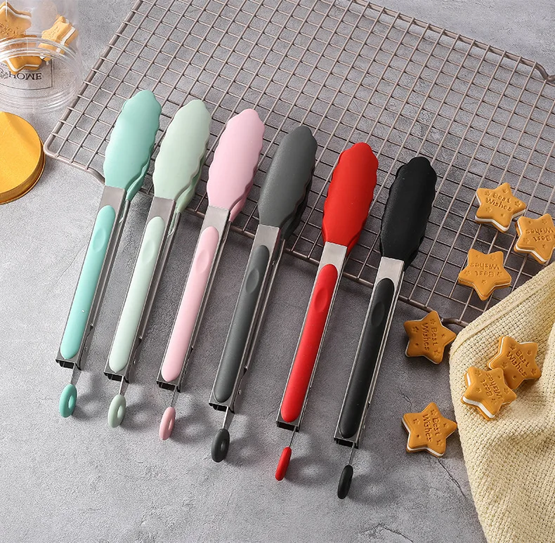 

LeFull 9 Inch High Temperature Resistant Non-Slip Silicone Food Clip Stainless Steel Bread Grill