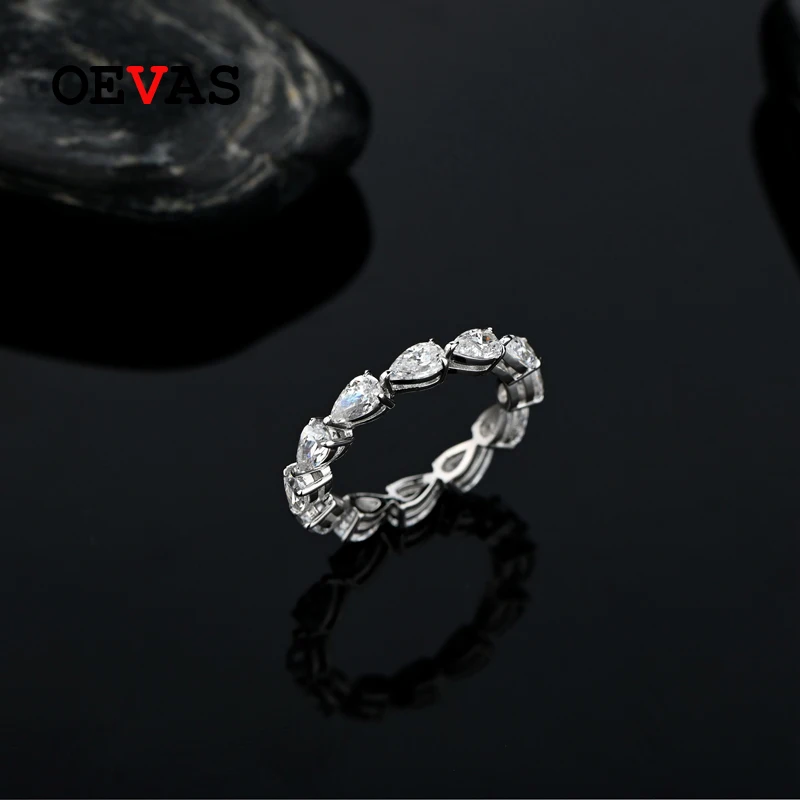 

OEVAS 100% 925 Sterling Silver 1 Row 3*5mm Water Drop High Carbon Diamond Rings For Women Sparkling Wedding Party Fine Jewelry