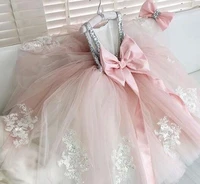 cute pink baby girl dresses for birthday flower girl dress with ribbon applique lace flower girl dress infant cloth