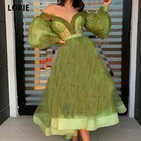 lorie elegant green pearls prom dress 2022 a line ankle length puff full sleeves formal evening party dress cocktail dress dubai