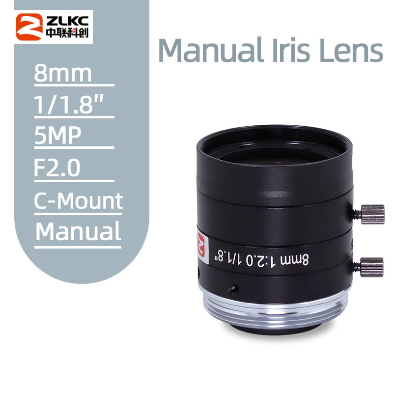 

5MP FA LENS C Mount 8mm Aperture F2.0 1/1.8" Image Format Machine Vision Surveillance Camera Manual Iris CCTV Lens 5.0Megapixel