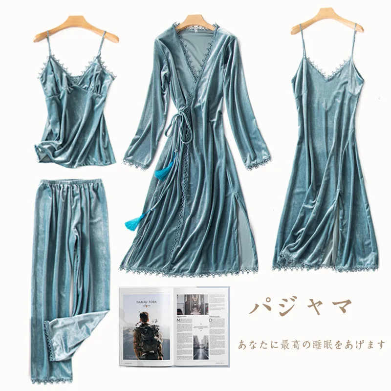 Женский бархатный пижамный комплект Daeyard теплая пижама на осень и зиму 4 шт. для