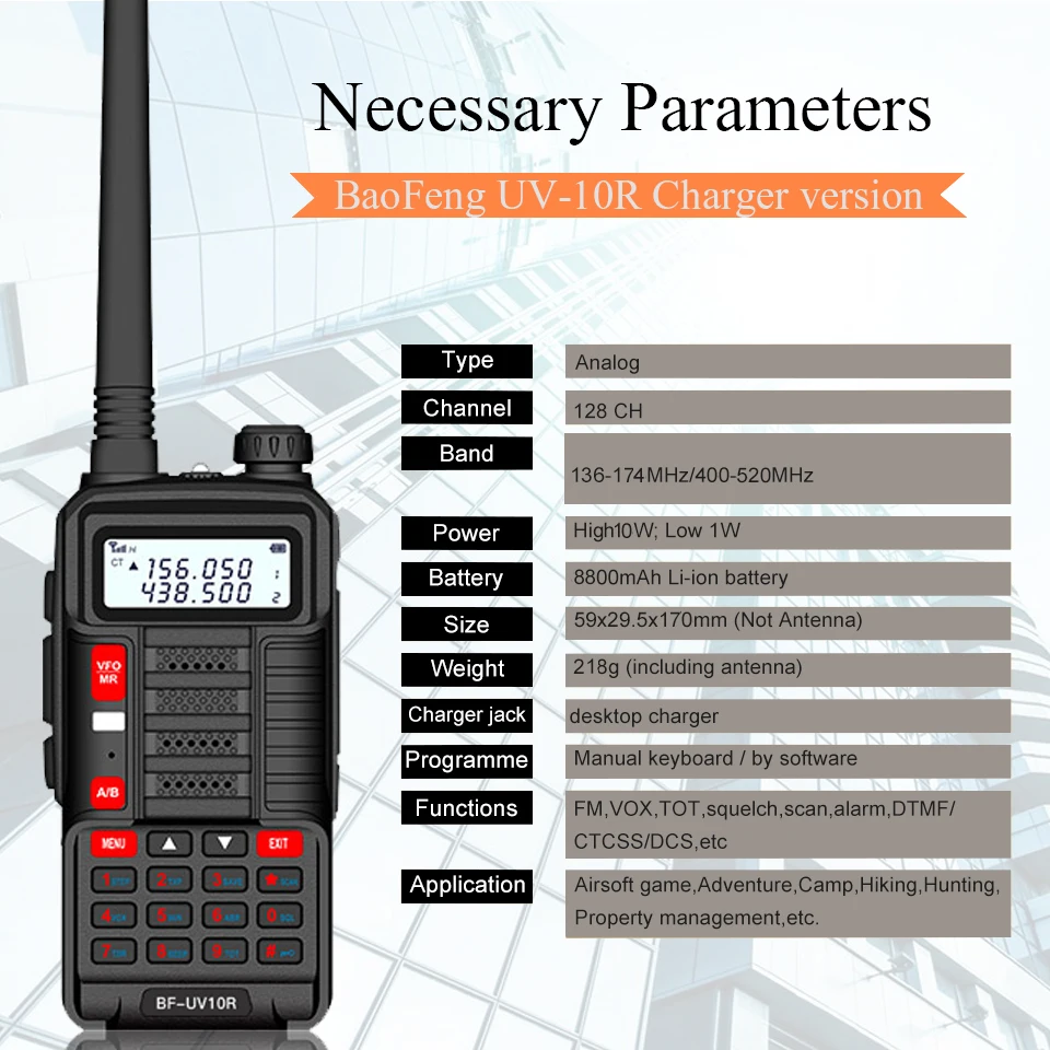 Портативная рация Baofeng UV 10R UV10R 10 Вт 8800 мАч VHF UHF два диапазона режим ожидания