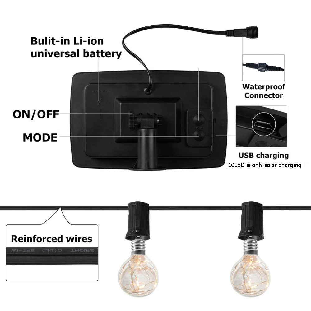 гирлянда уличная садовые светильники Солнечный светильник медная лампа Эдисона