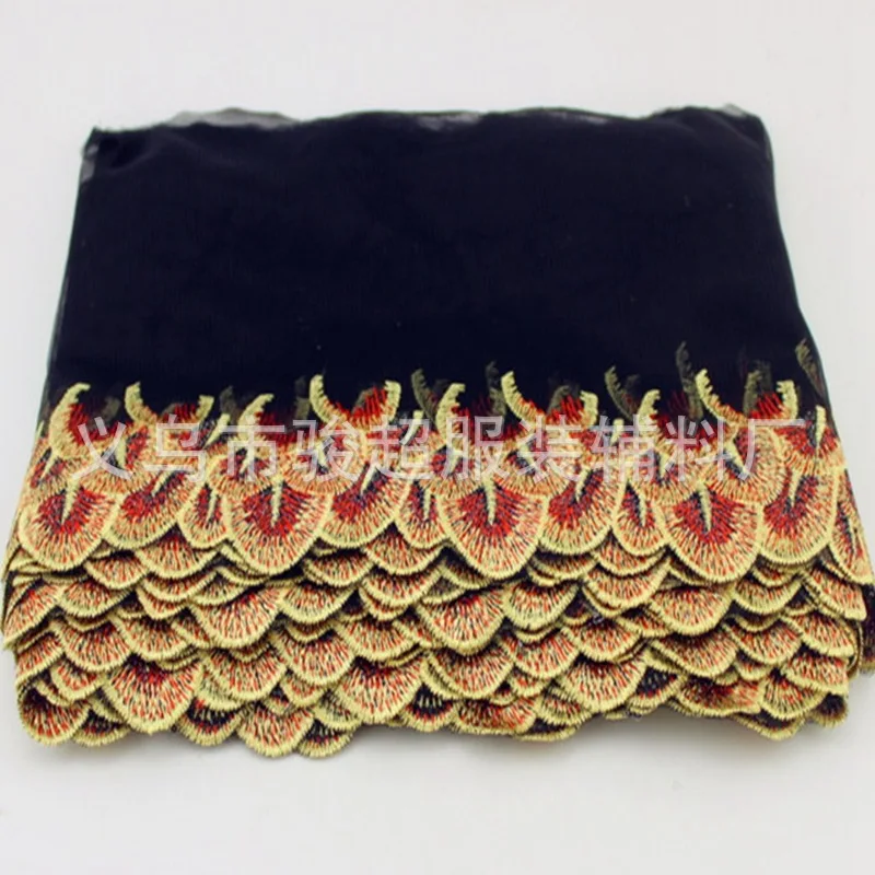 Цветная Золотая сетчатая пряжа Павлин перо Кружева Домашний текстиль вышивка