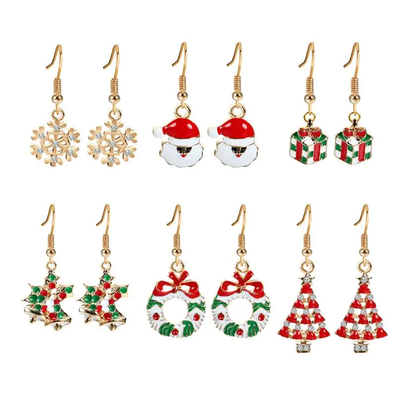 

Christmas Theme Drop Earrings Set Snowflake Santa Claus Christmas Tree Jewelry