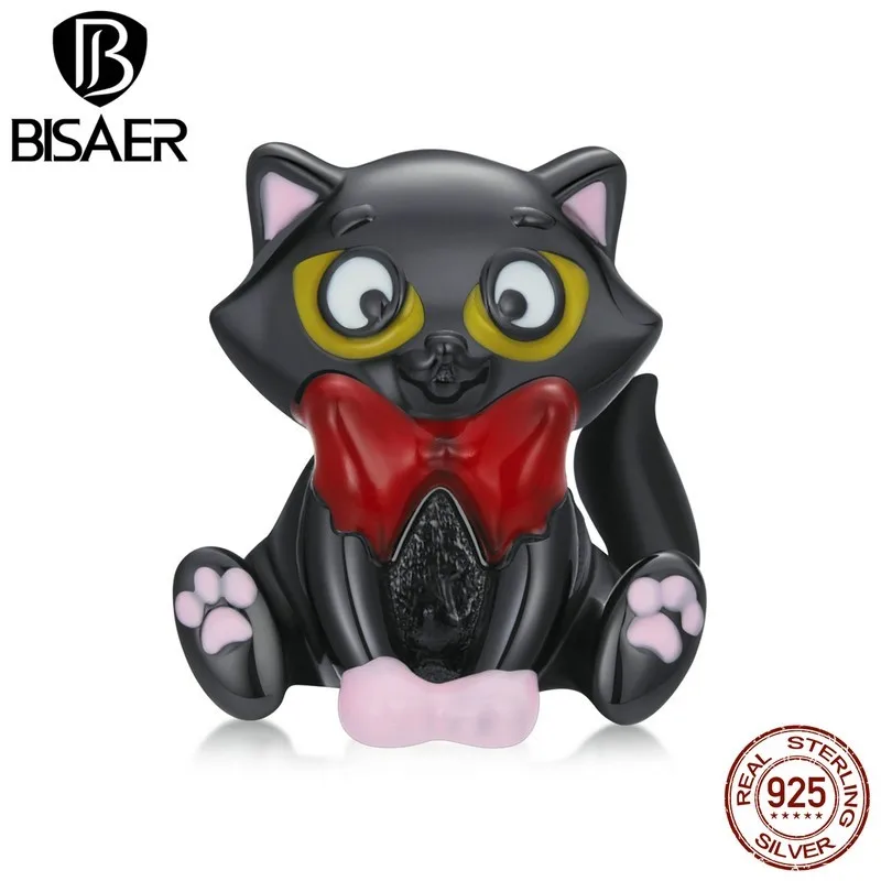 

Женский браслет из серебра 925 пробы, с черной кошкой