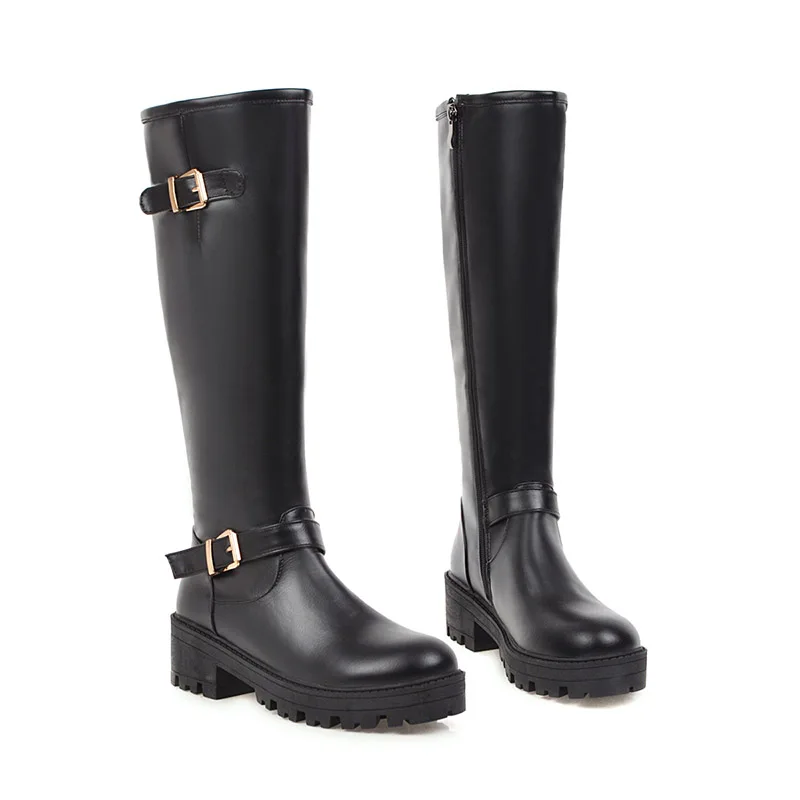 JK Motorcycle Boots Women Platform Knee High Boot Ladies Round Toe Shoes Female Thick Heels Winter 2020 Big Size 46 | Обувь