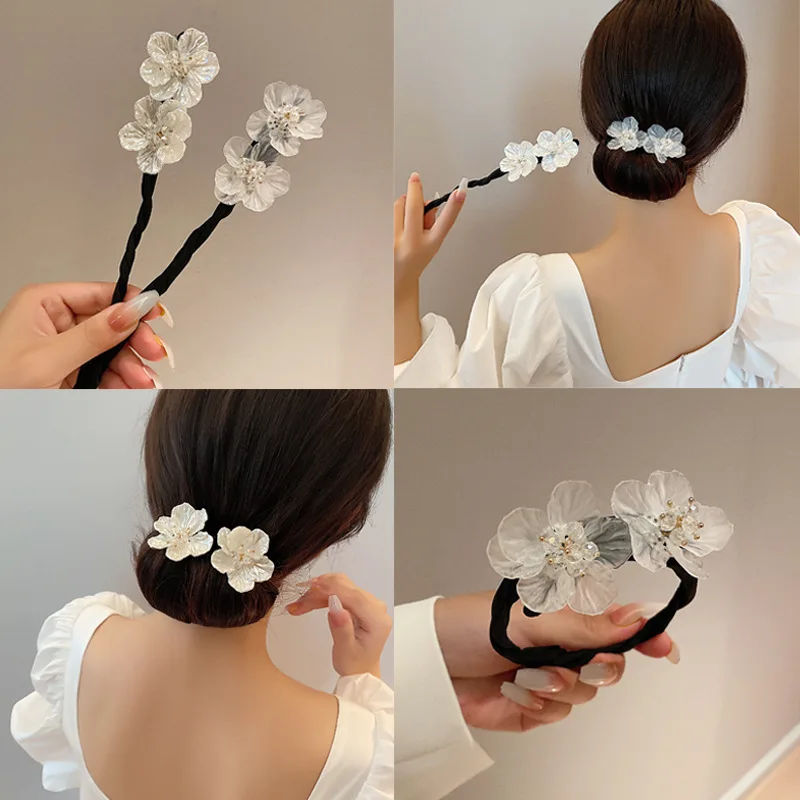

H:HYDE Wedding Bridal Rhinestone Flower Bud Tied Half Ball Head Artifact Pearl Flower Crystal Handmade Maruko Hair Accessories