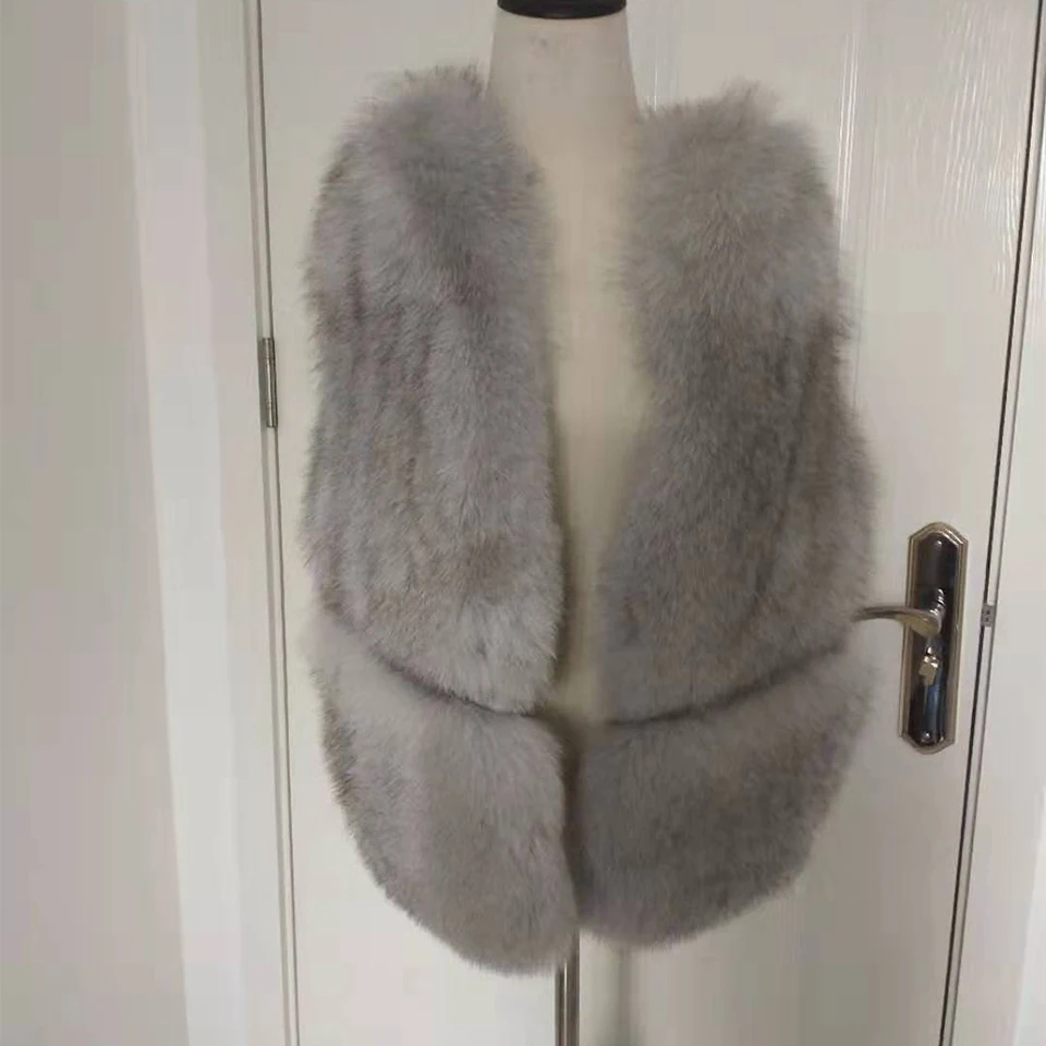 Женская жилетка с натуральным лисьим мехом зимняя короткая куртка рукавом три