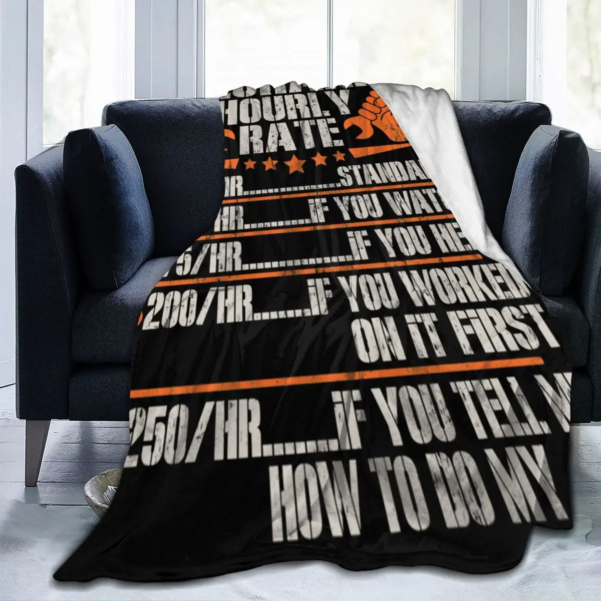 

Funny Labor Mechanic Hourly Rate Blanket For Room Decor Graphic Micro Flannel Throw Blanket Gifts For Christmas