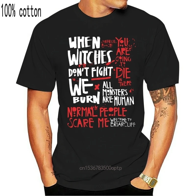 

Хлопковая футболка с надписью «Американский ужас, история, когда ведьмы, не сражайтесь», новинка весны, модная дизайнерская обычная футболк...