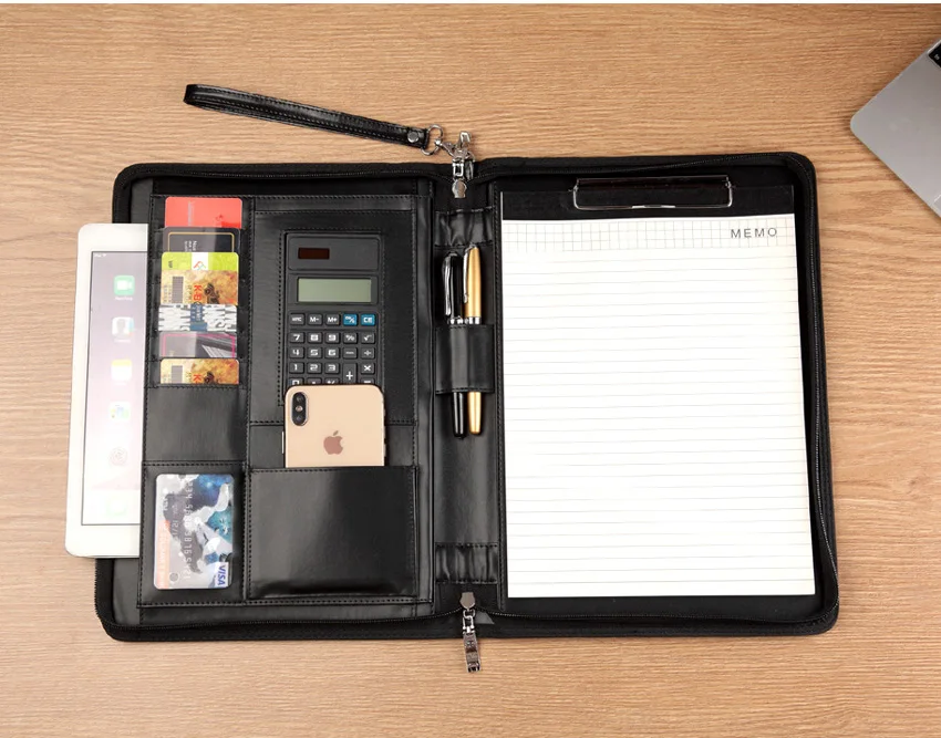 A4 старшая искусственная кожа padfolio бизнес-сумка менеджера документов Портфолио файл папка с паролем замок калькулятор застежка-молния 1321