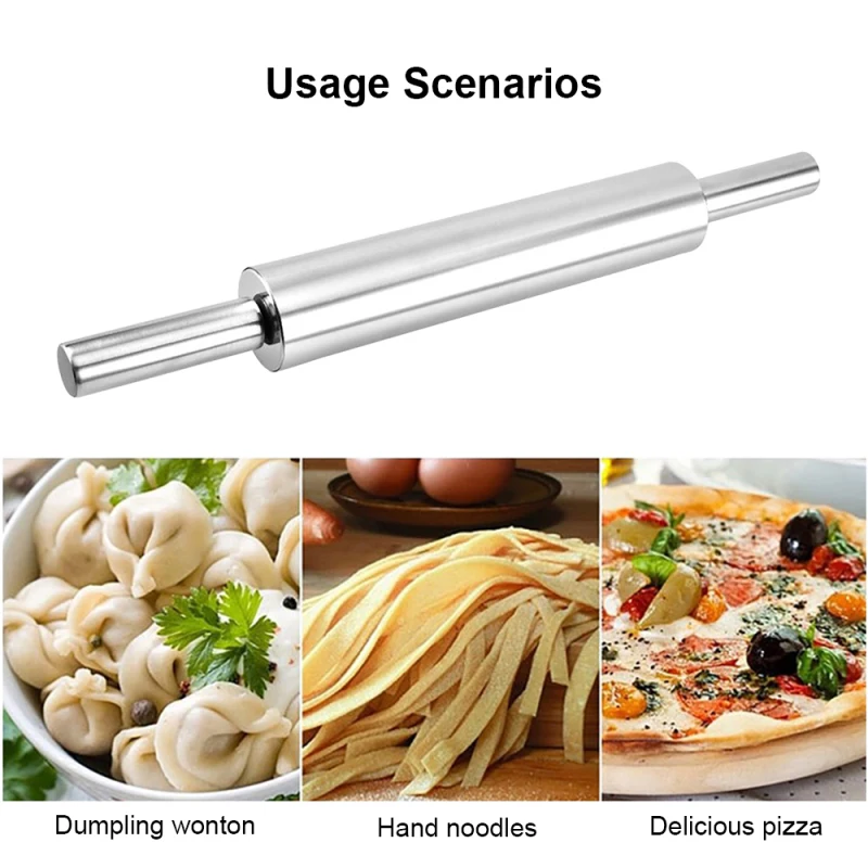 

Stainless Steel Rolling Pin Non-stick Pastry Dough Roller Bake Pizza Noodles Cookie Pie Making Baking Tools Kitchen Accessories