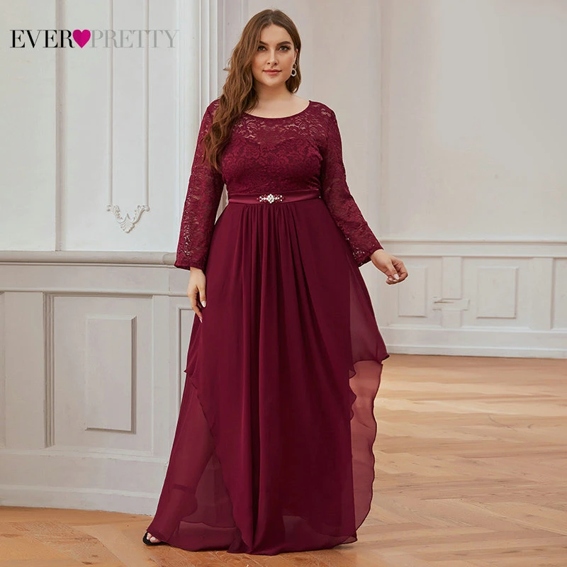 Вечерние платья размера плюс с длинным рукавом Ever Pretty A Line круглым вырезом