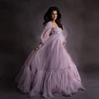 Светильник-Фиолетовое милое платье с бусинами и цветами для беременных женщин элегантное платье-фонарик трапециевидного силуэта для беременных платье для фотосъемки
